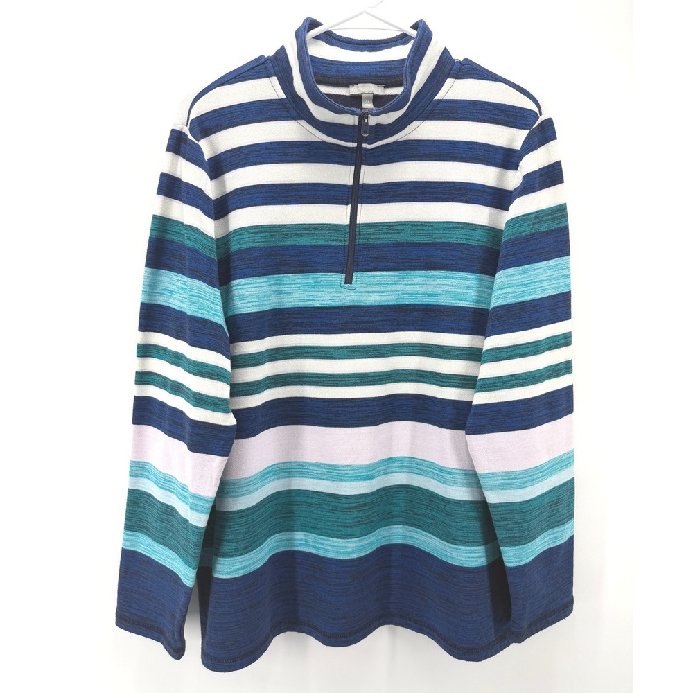 T by Talbots 1/4 Zip Sweatshirt Mock Neck Pullover Blue Striped Outdoor Women XL